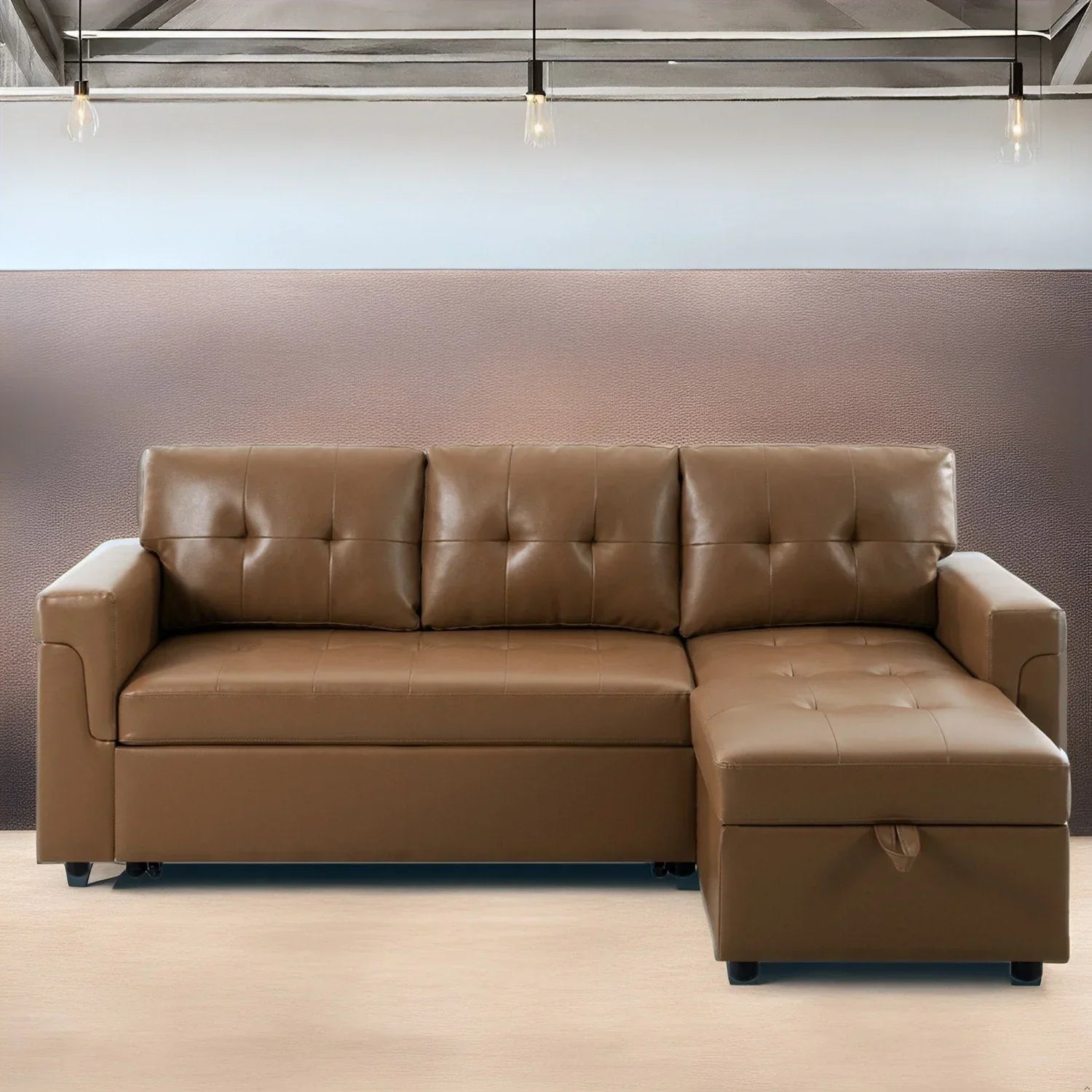 Canapé d'angle réversible convertible avec lit gigogne, méridienne de rangement et pieds durables