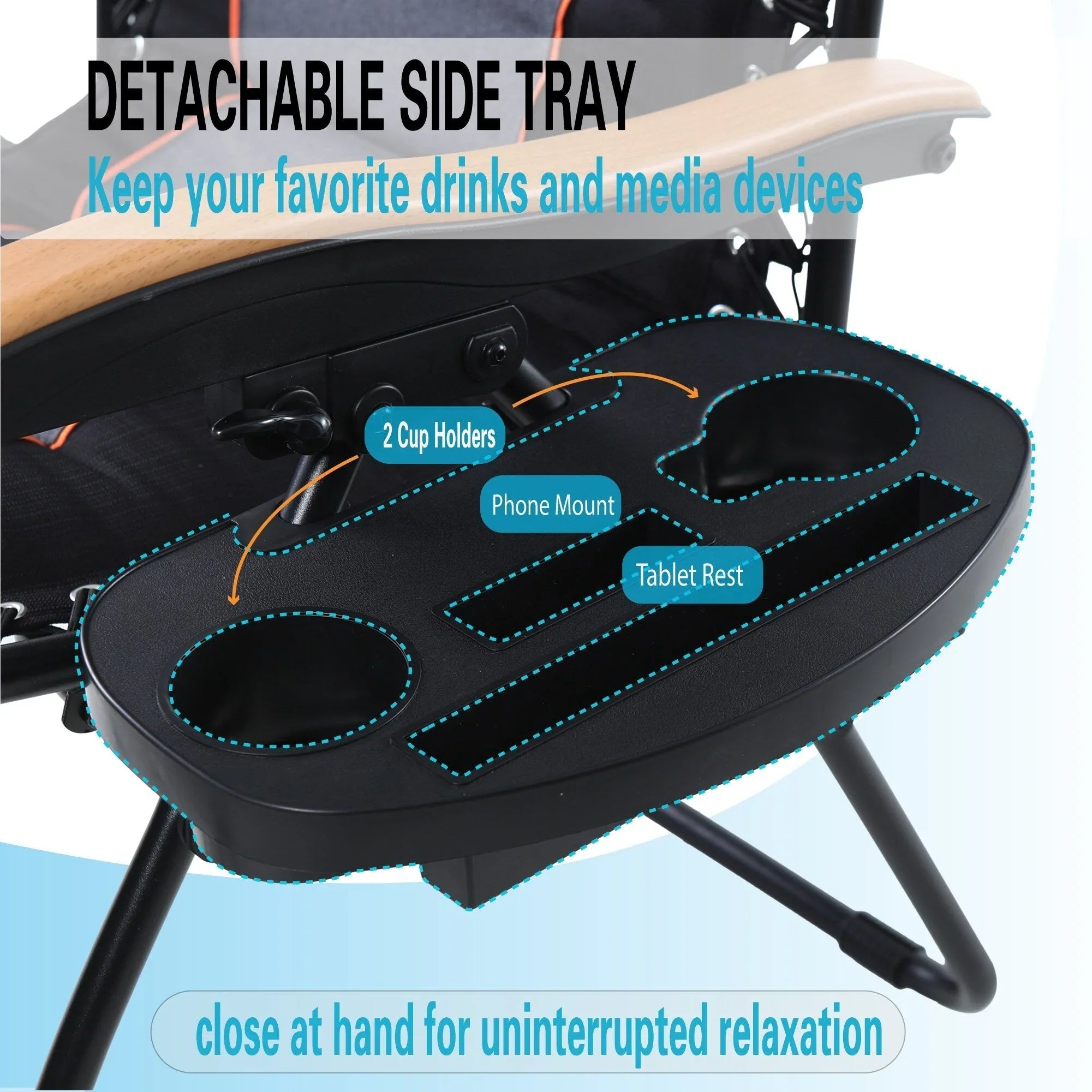 Fauteuil de relaxation zéro gravité XL surdimensionné rembourré avec accoudoirs plus larges et porte-gobelet réglable - N/A