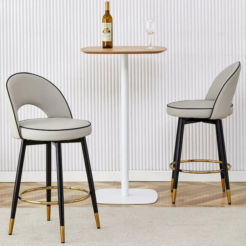 Lot de 2 tabourets de bar pivotants modernes avec dossier rembourré en PU et pieds en métal, pour salle à manger, salon et terrasse