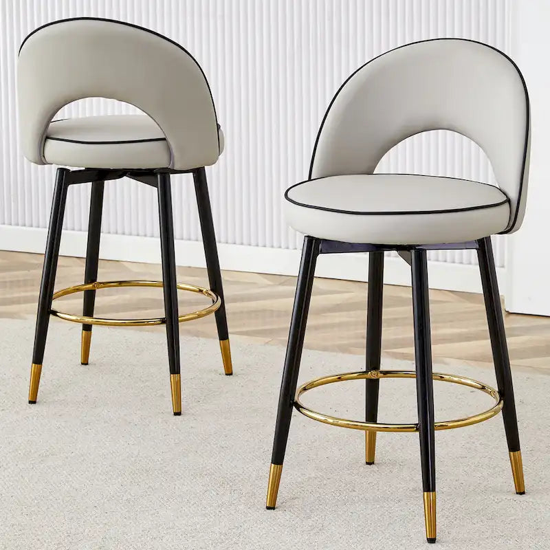Lot de 2 tabourets de bar pivotants modernes avec dossier rembourré en PU et pieds en métal, pour salle à manger, salon et terrasse