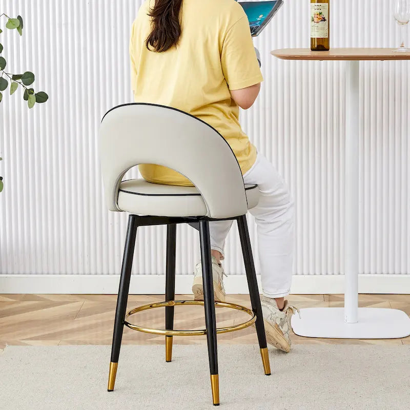 Lot de 2 tabourets de bar pivotants modernes avec dossier rembourré en PU et pieds en métal, pour salle à manger, salon et terrasse