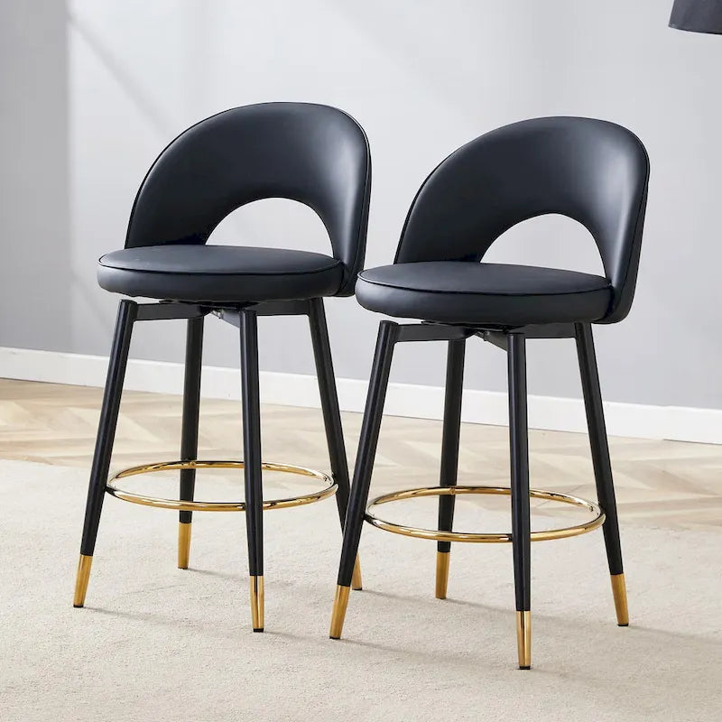 Lot de 2 tabourets de bar pivotants modernes avec dossier rembourré en PU et pieds en métal, pour salle à manger, salon et terrasse