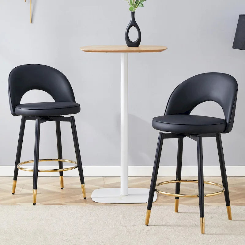 Lot de 2 tabourets de bar pivotants modernes avec dossier rembourré en PU et pieds en métal, pour salle à manger, salon et terrasse