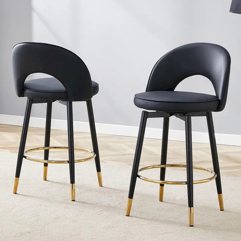 Lot de 2 tabourets de bar pivotants modernes avec dossier rembourré en PU et pieds en métal, pour salle à manger, salon et terrasse