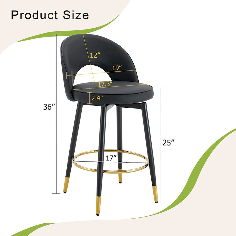 Lot de 2 tabourets de bar pivotants modernes avec dossier rembourré en PU et pieds en métal, pour salle à manger, salon et terrasse
