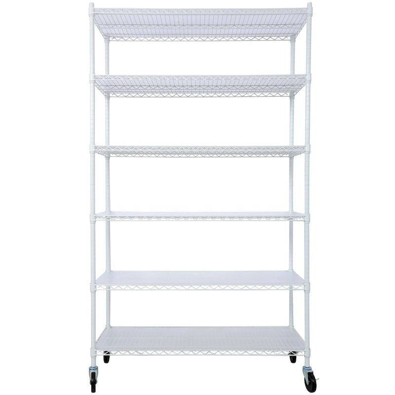Étagère métallique ajustable à 6 niveaux sur roues – Noir / Blanc / Chrome – 6000 lb, 2 personnes