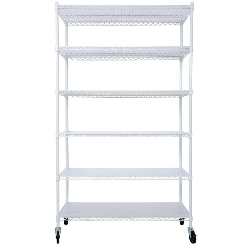 Étagère métallique ajustable à 6 niveaux sur roues – Noir / Blanc / Chrome – 6000 lb, 2 personnes