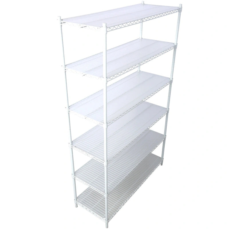 Étagère métallique ajustable à 6 niveaux sur roues – Noir / Blanc / Chrome – 6000 lb, 2 personnes