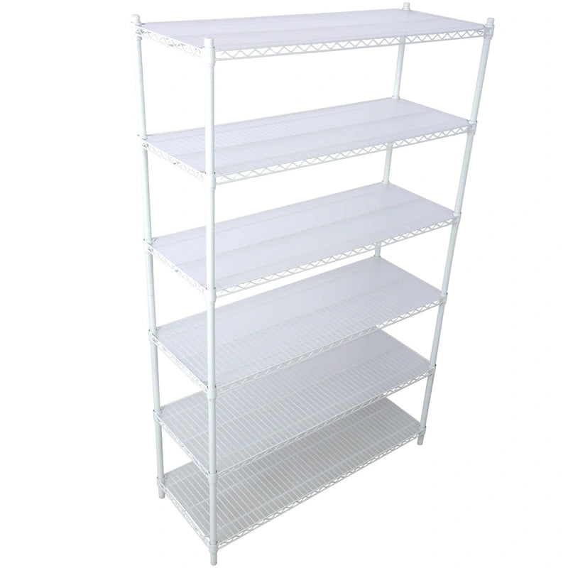 Étagère métallique ajustable à 6 niveaux sur roues – Noir / Blanc / Chrome – 6000 lb, 2 personnes