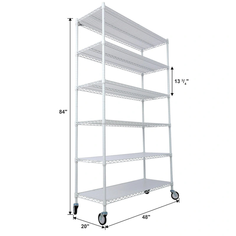 Étagère métallique ajustable à 6 niveaux sur roues – Noir / Blanc / Chrome – 6000 lb, 2 personnes