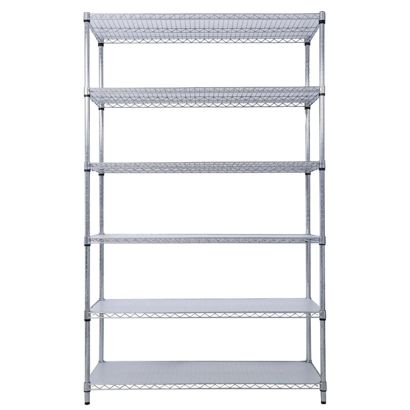 Étagère métallique ajustable à 6 niveaux sur roues – Noir / Blanc / Chrome – 6000 lb, 2 personnes