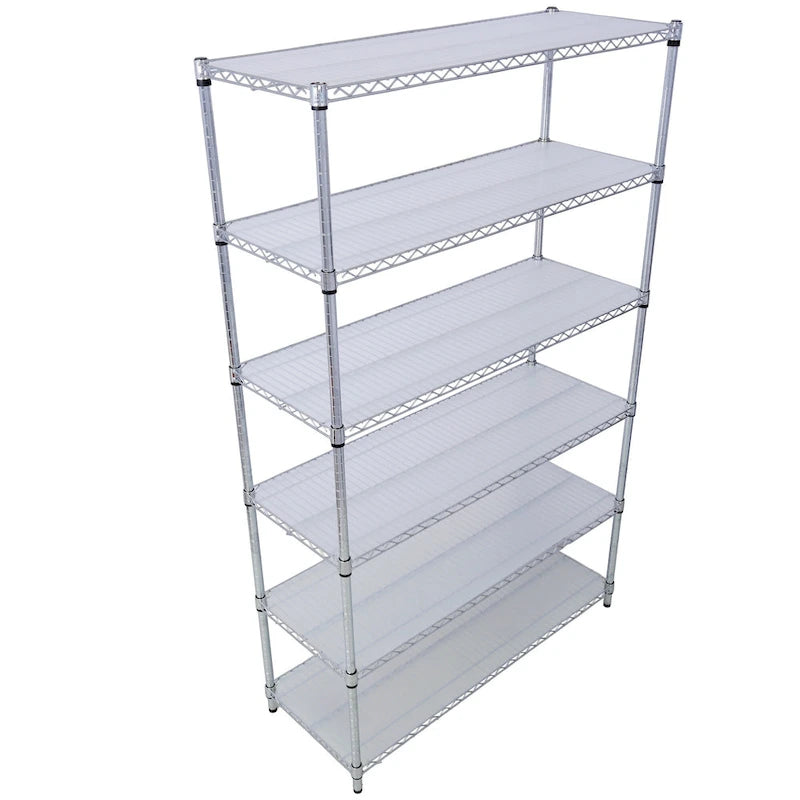 Étagère métallique ajustable à 6 niveaux sur roues – Noir / Blanc / Chrome – 6000 lb, 2 personnes