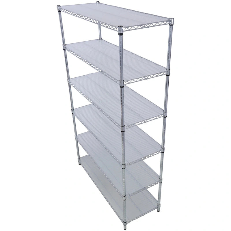 Étagère métallique ajustable à 6 niveaux sur roues – Noir / Blanc / Chrome – 6000 lb, 2 personnes