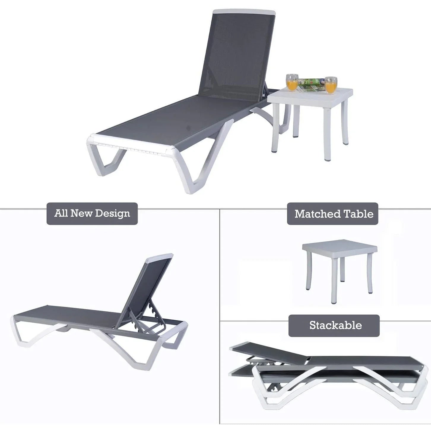Kozyard Alan Chaise longue de patio inclinable et réglable, entièrement plate, en aluminium et résine de polypropylène