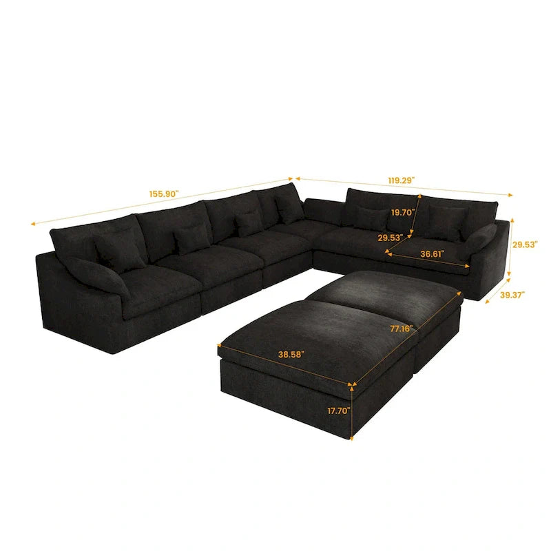 Grand canapé d'angle sectionnel en lin pour salon
