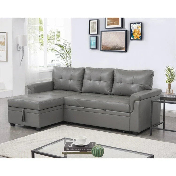 Canapé d'angle réversible convertible avec lit gigogne, méridienne de rangement et pieds durables