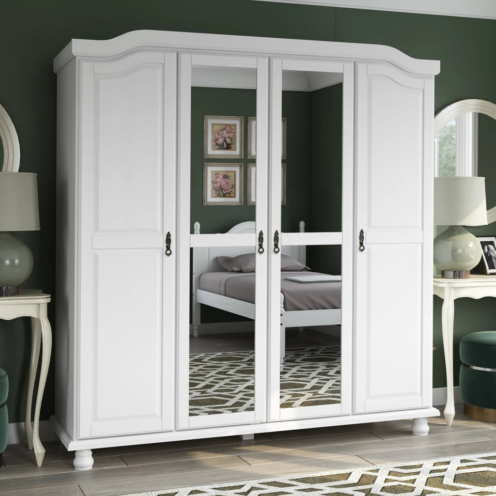 Palace Imports Kyle Armoire 4 portes 100 % en bois massif avec portes en bois massif ou portes miroir