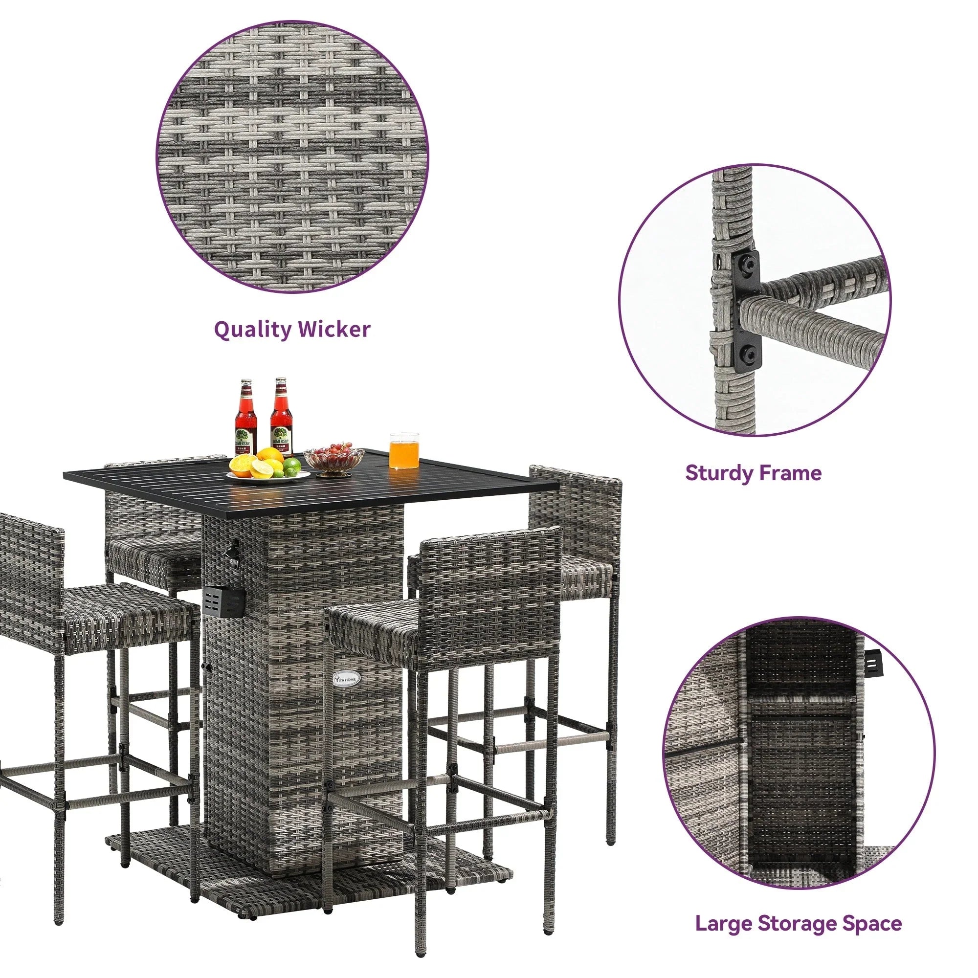 Ensemble de bar extérieur en osier Moasis 5 pièces - 5 PCS