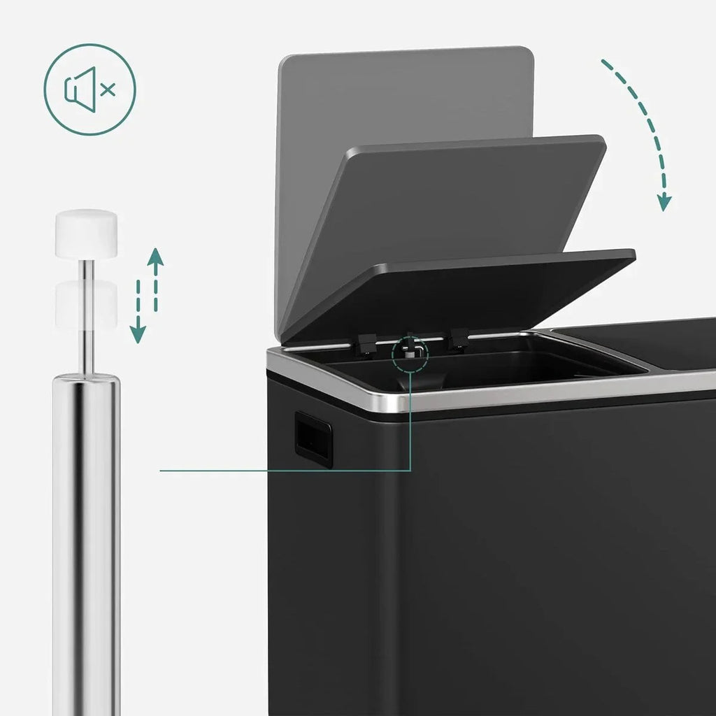 SONGMICS Poubelle double, 60L, en acier inoxydable, noire
