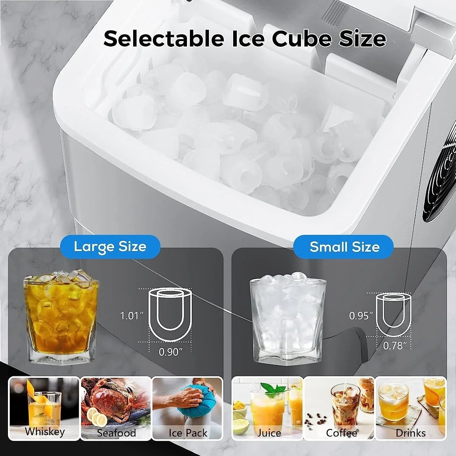 Machine à glaçons de comptoir, glaçons prêts en 6-8 minutes avec pelle et panier à glaçons