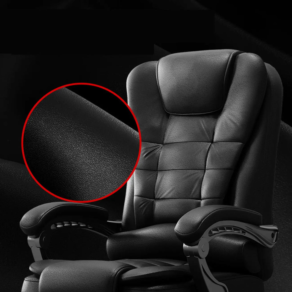 Chaise de bureau pivotante ergonomique en cuir noir avec repose-pieds