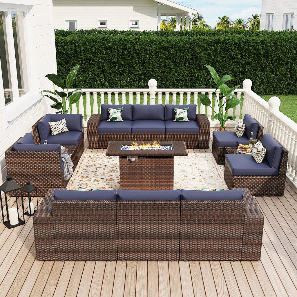 Ensemble de mobilier de jardin 13 pièces avec table brasero de 44 pouces