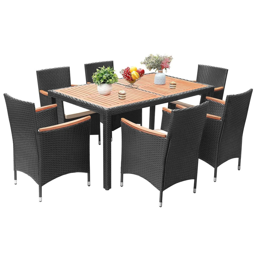 Ensemble de salle à manger d'extérieur en osier de polyéthylène/bois d'acacia Lacoo