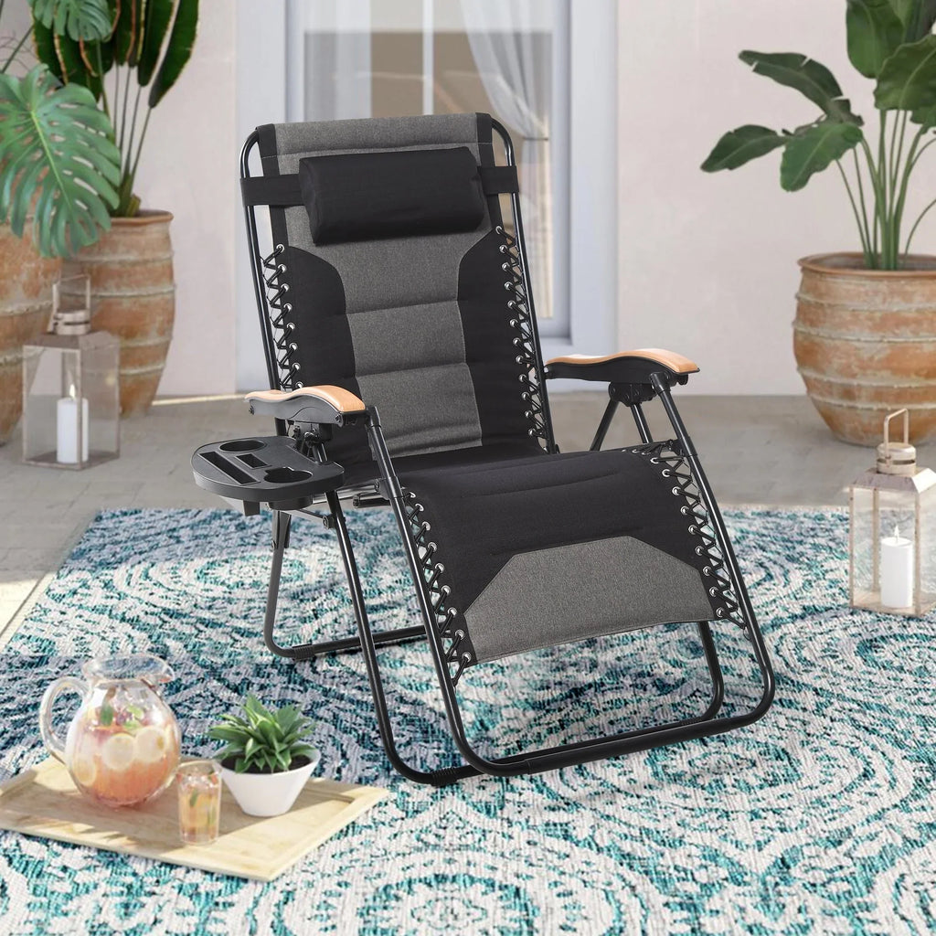 Fauteuil de relaxation zéro gravité XL surdimensionné rembourré avec accoudoirs plus larges et porte-gobelet réglable - N/A