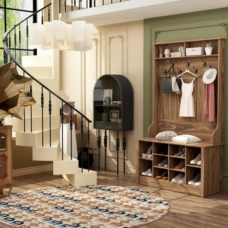 Banc à chaussures porte-manteau de 174 cm – Meuble d'entrée 4 en 1 avec banc de rangement