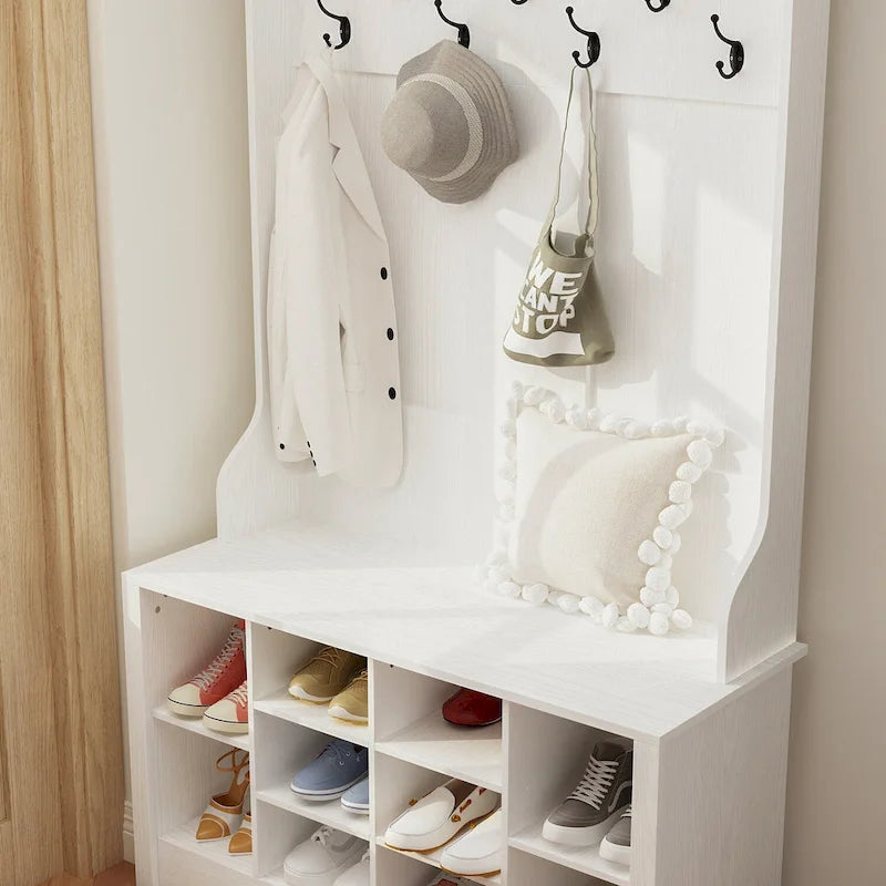 Banc à chaussures porte-manteau de 174 cm – Meuble d'entrée 4 en 1 avec banc de rangement