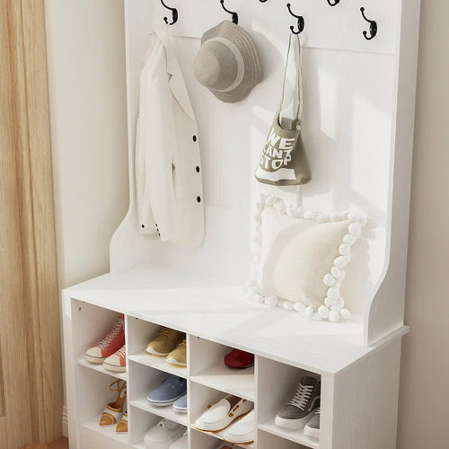 Banc à chaussures porte-manteau de 174 cm – Meuble d'entrée 4 en 1 avec banc de rangement