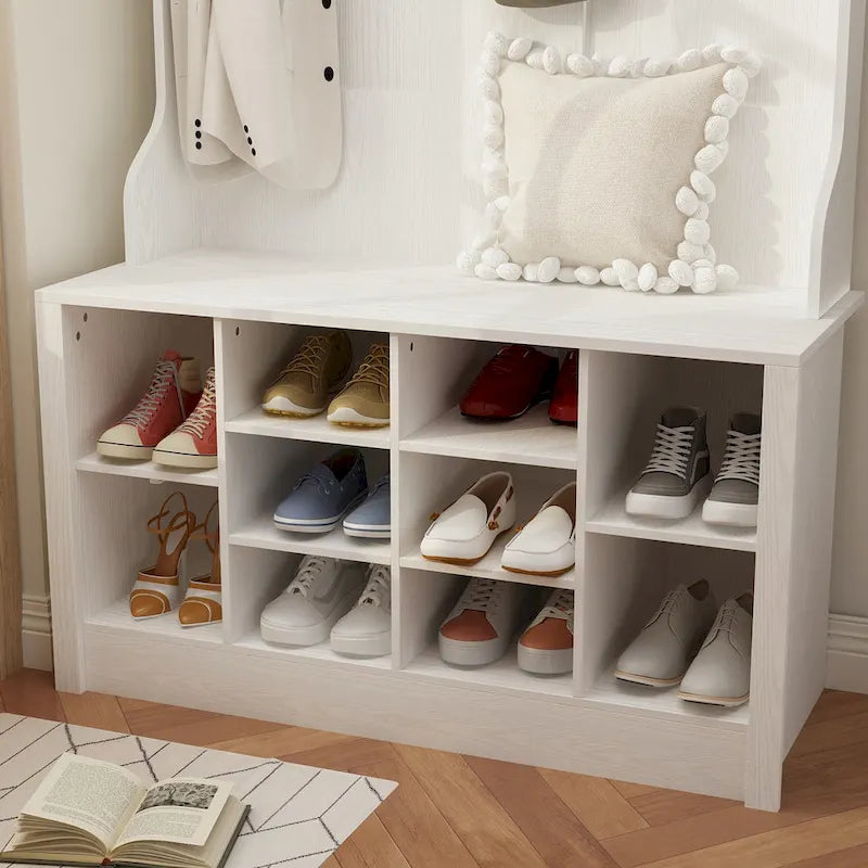 Banc à chaussures porte-manteau de 174 cm – Meuble d'entrée 4 en 1 avec banc de rangement
