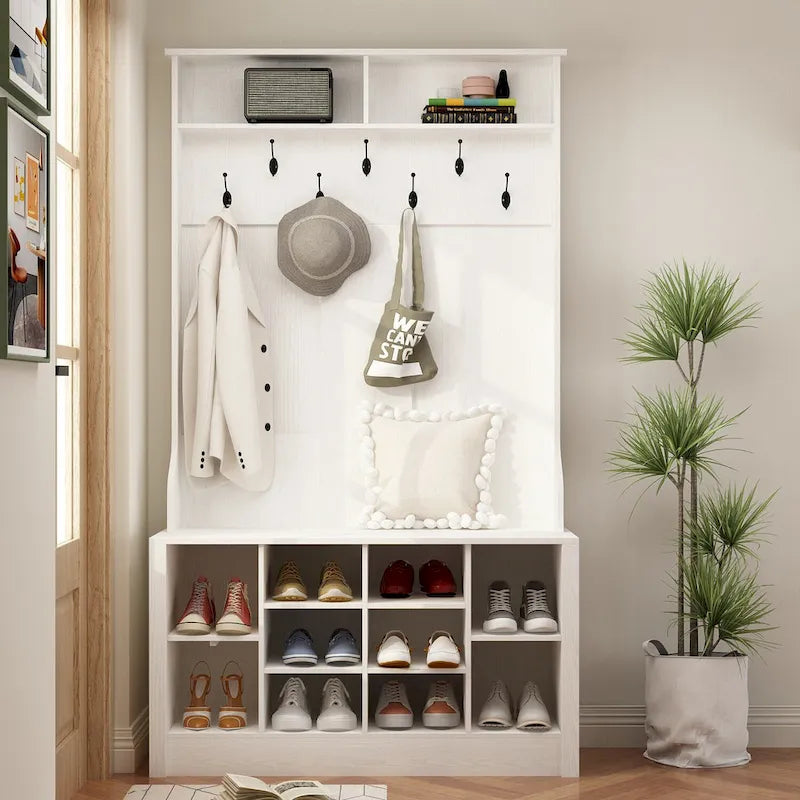 Banc à chaussures porte-manteau de 174 cm – Meuble d'entrée 4 en 1 avec banc de rangement
