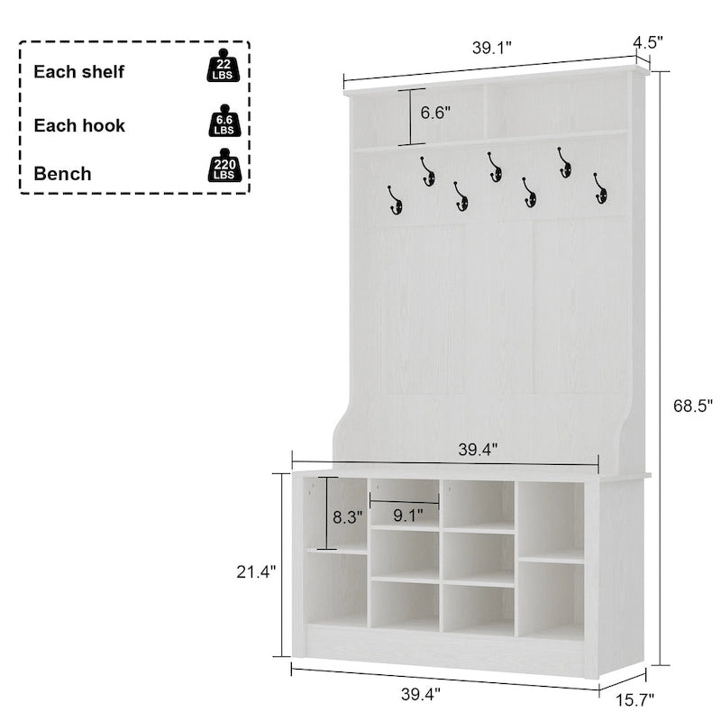 Banc à chaussures porte-manteau de 174 cm – Meuble d'entrée 4 en 1 avec banc de rangement