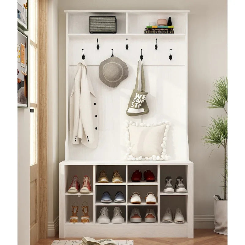 Banc à chaussures porte-manteau de 174 cm – Meuble d'entrée 4 en 1 avec banc de rangement