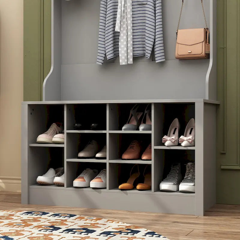 Banc à chaussures porte-manteau de 174 cm – Meuble d'entrée 4 en 1 avec banc de rangement