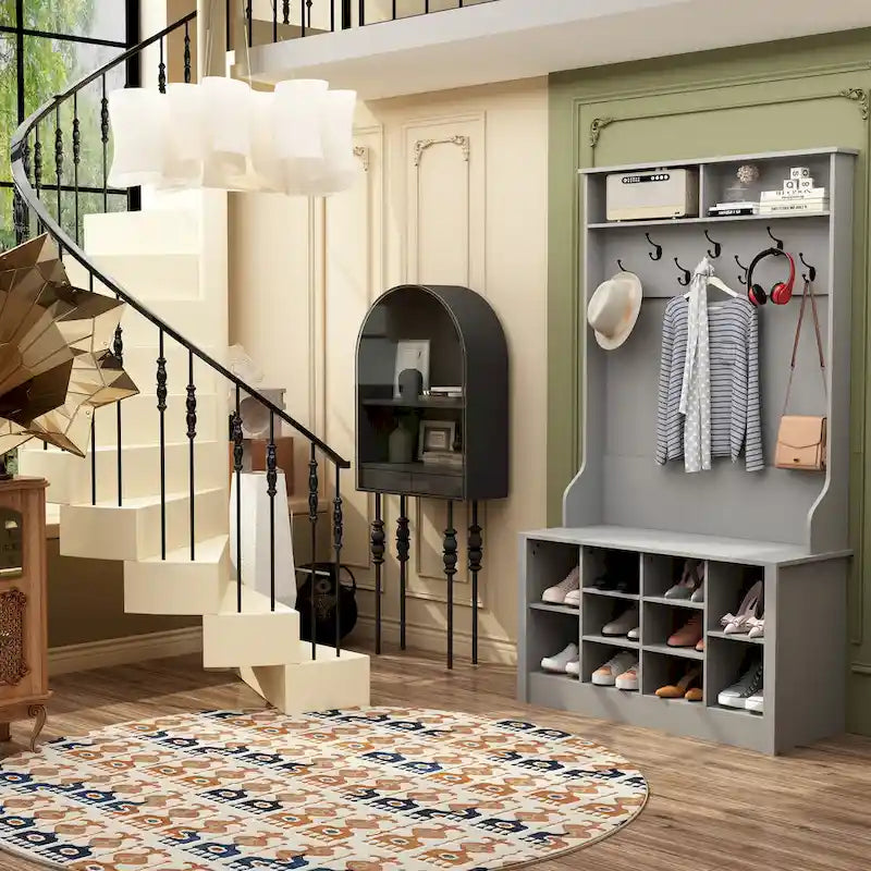 Banc à chaussures porte-manteau de 174 cm – Meuble d'entrée 4 en 1 avec banc de rangement