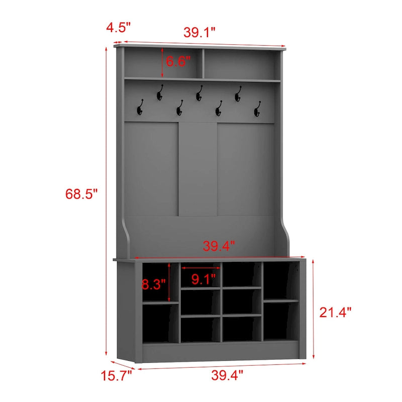 Banc à chaussures porte-manteau de 174 cm – Meuble d'entrée 4 en 1 avec banc de rangement