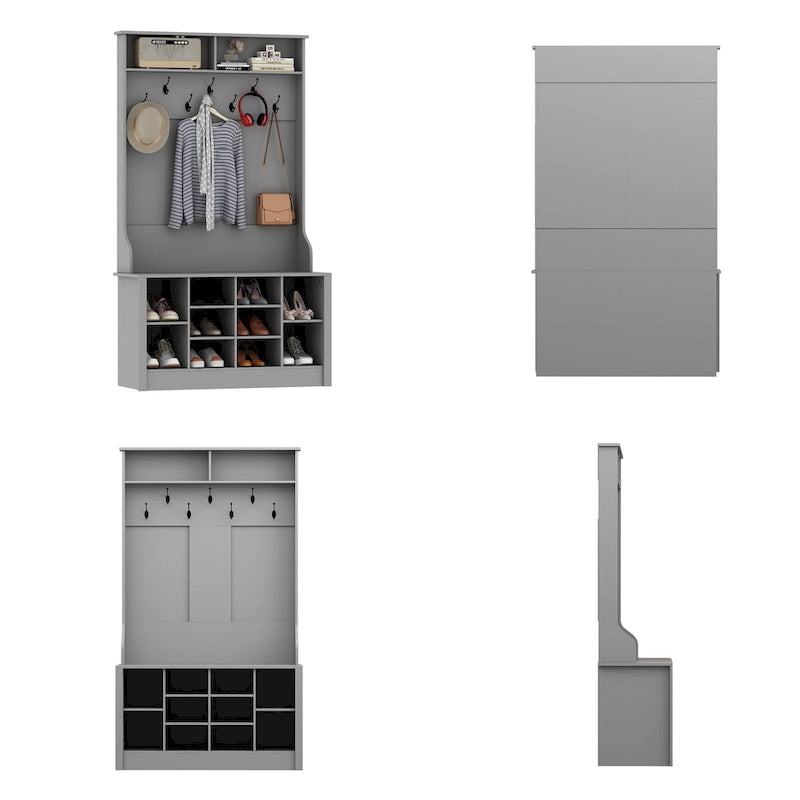 Banc à chaussures porte-manteau de 174 cm – Meuble d'entrée 4 en 1 avec banc de rangement
