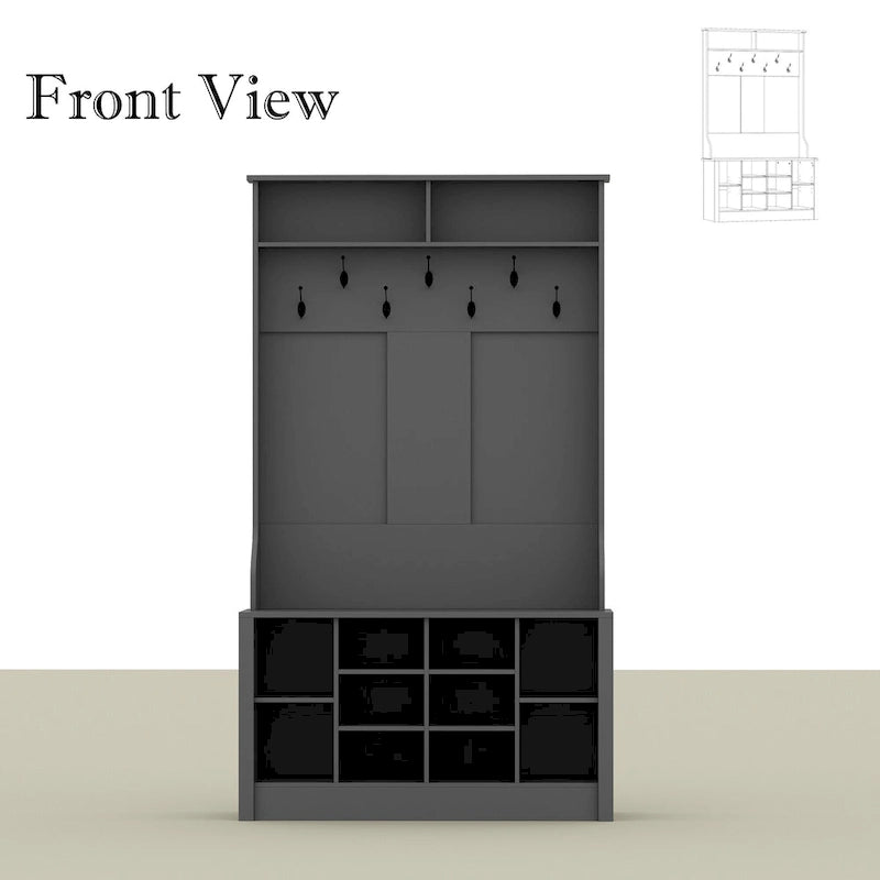 Banc à chaussures porte-manteau de 174 cm – Meuble d'entrée 4 en 1 avec banc de rangement