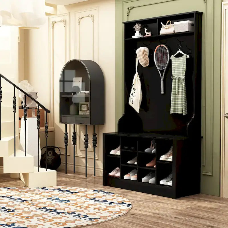Banc à chaussures porte-manteau de 174 cm – Meuble d'entrée 4 en 1 avec banc de rangement