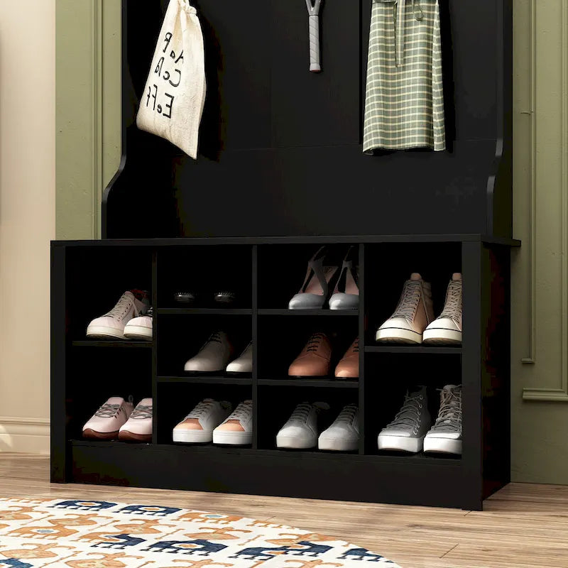 Banc à chaussures porte-manteau de 174 cm – Meuble d'entrée 4 en 1 avec banc de rangement