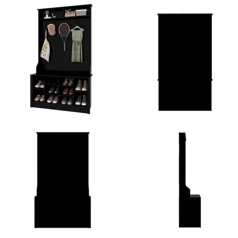 Banc à chaussures porte-manteau de 174 cm – Meuble d'entrée 4 en 1 avec banc de rangement