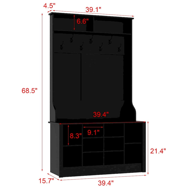 Banc à chaussures porte-manteau de 174 cm – Meuble d'entrée 4 en 1 avec banc de rangement