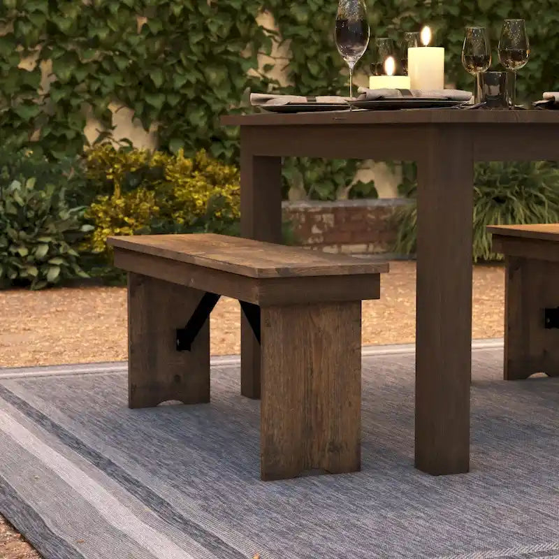 Banc de ferme pliant rustique en pin massif 40 x 12, style ancien