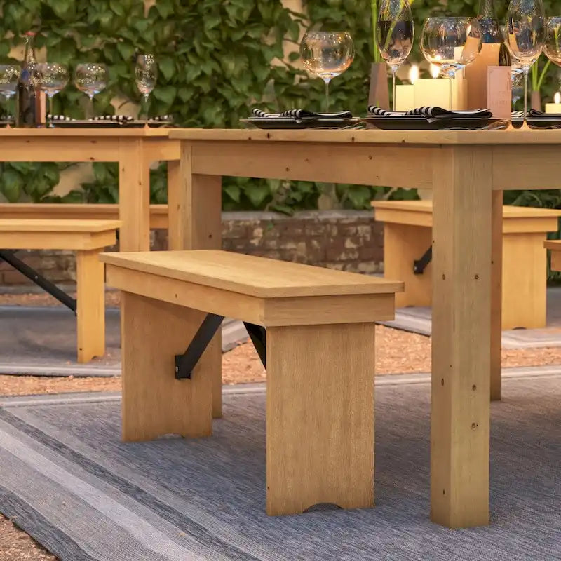Banc de ferme pliant rustique en pin massif 40 x 12, style ancien