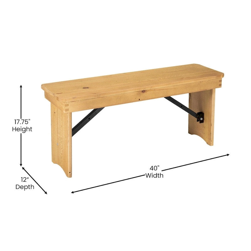 Banc de ferme pliant rustique en pin massif 40 x 12, style ancien
