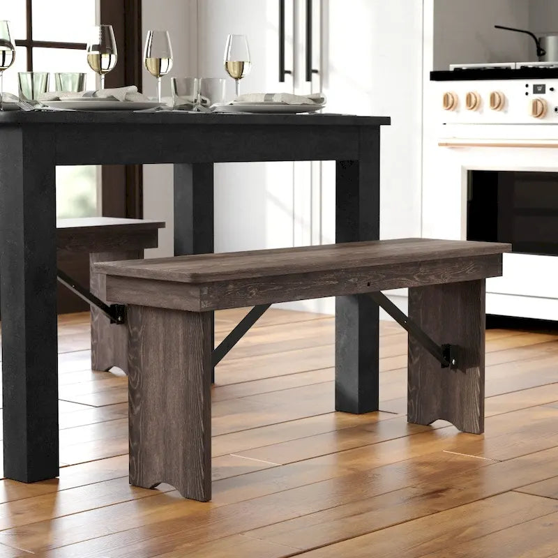 Banc de ferme pliant rustique en pin massif 40 x 12, style ancien