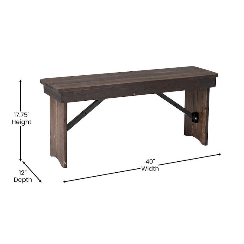 Banc de ferme pliant rustique en pin massif 40 x 12, style ancien