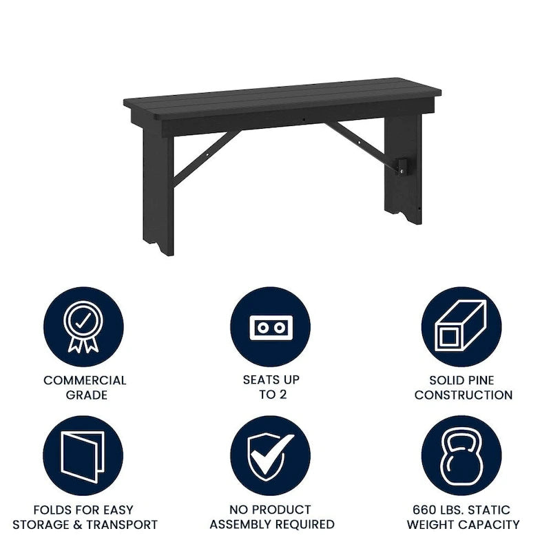 Banc de ferme pliant rustique en pin massif 40 x 12, style ancien